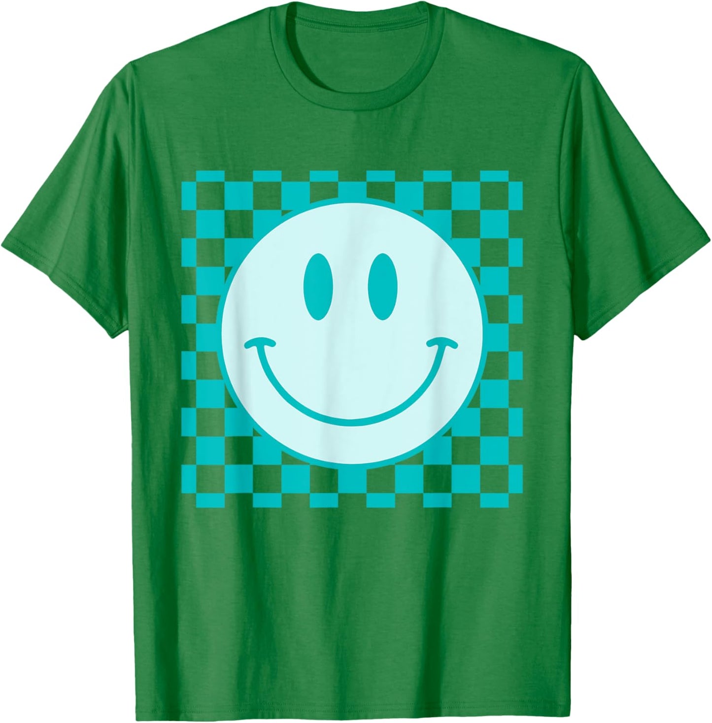 Retro Happy Face Shirt Checkered Pattern Smile Face Trendy T-Shirt - T-Shirt | Irish Green