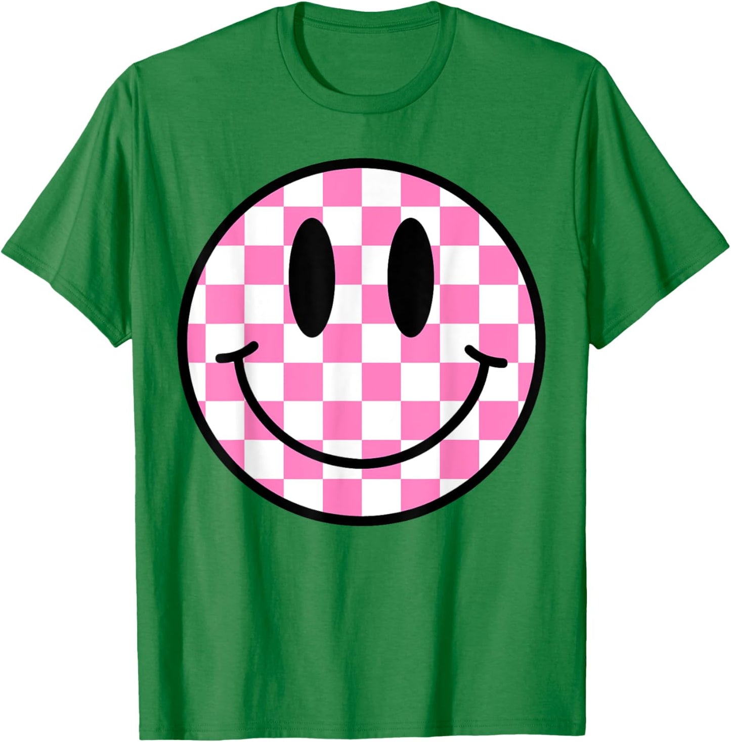 White Shirt Hot Pink Happy Face Smile Face Trendy Smiling T-Shirt - T-Shirt | Irish Green
