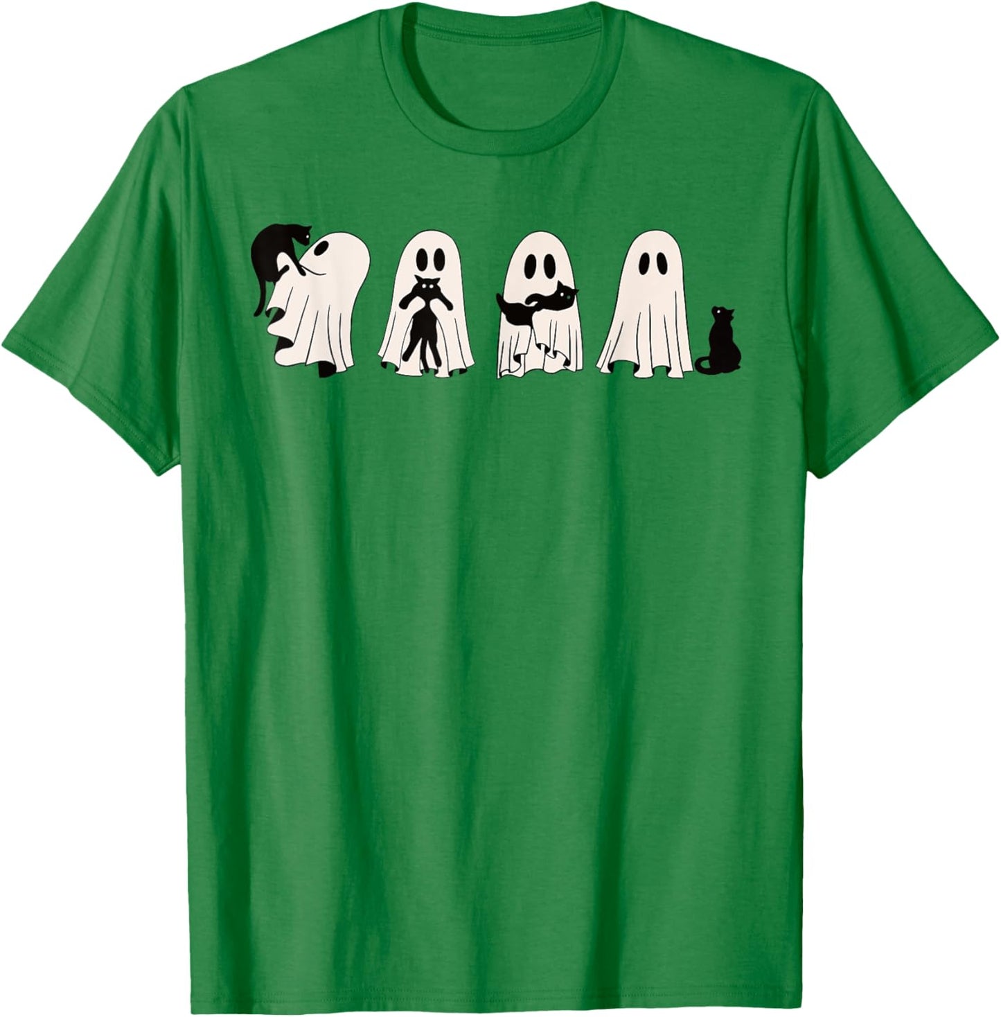 Funny Ghost Black Cat Spooky Season Trick Or Treat Halloween T-Shirt - T-Shirt | Irish Green