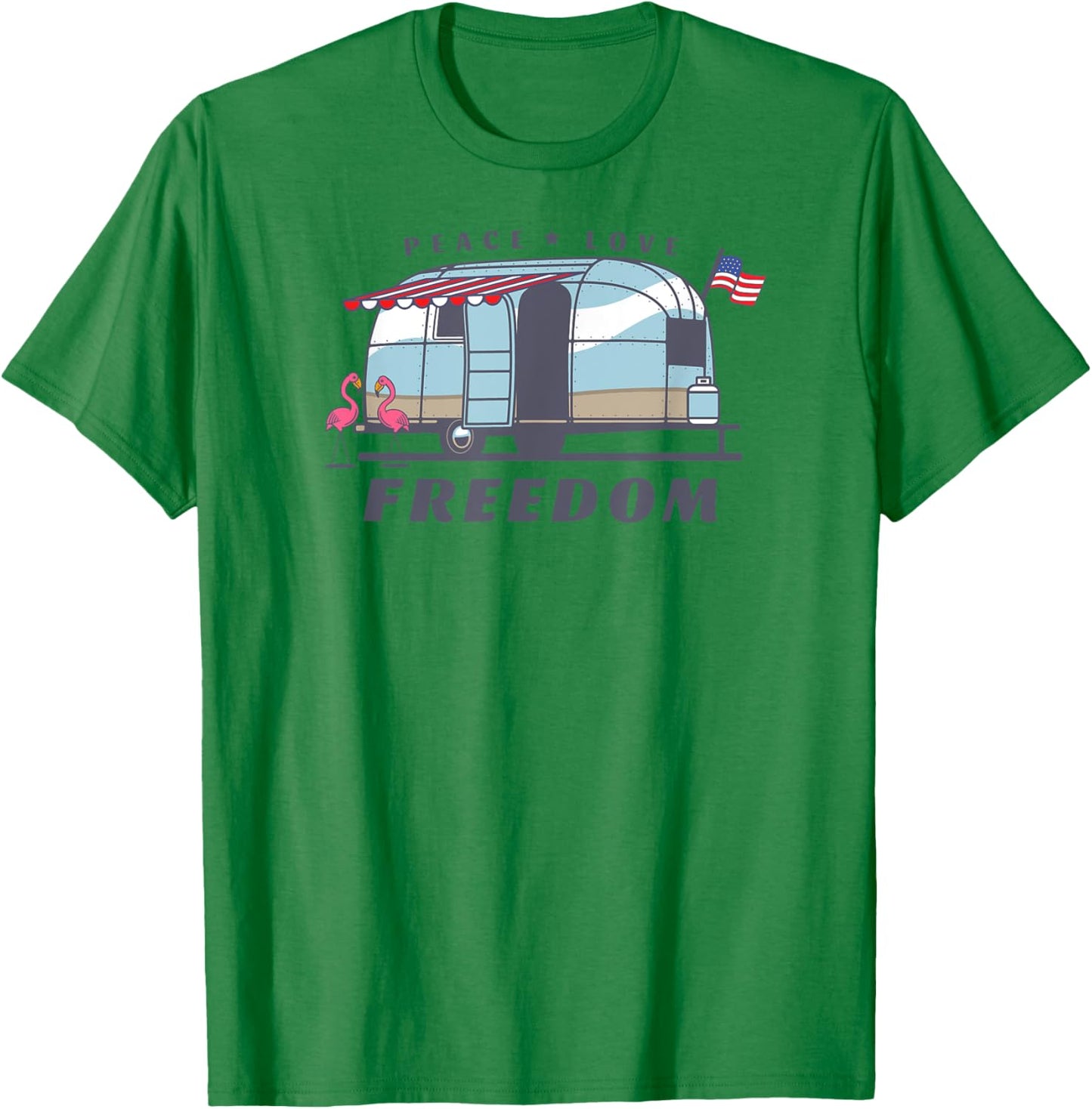 Peace Love Freedom 4th of July Avion Airstream Retro Trailer Women Men T-Shirt - T-Shirt | Irish Green