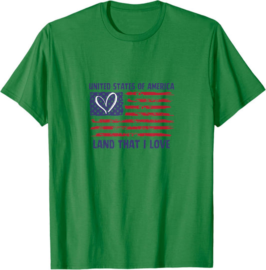 Land That I Love Red White Blue America USA Heart Flag T-Shirt - T-Shirt | Irish Green