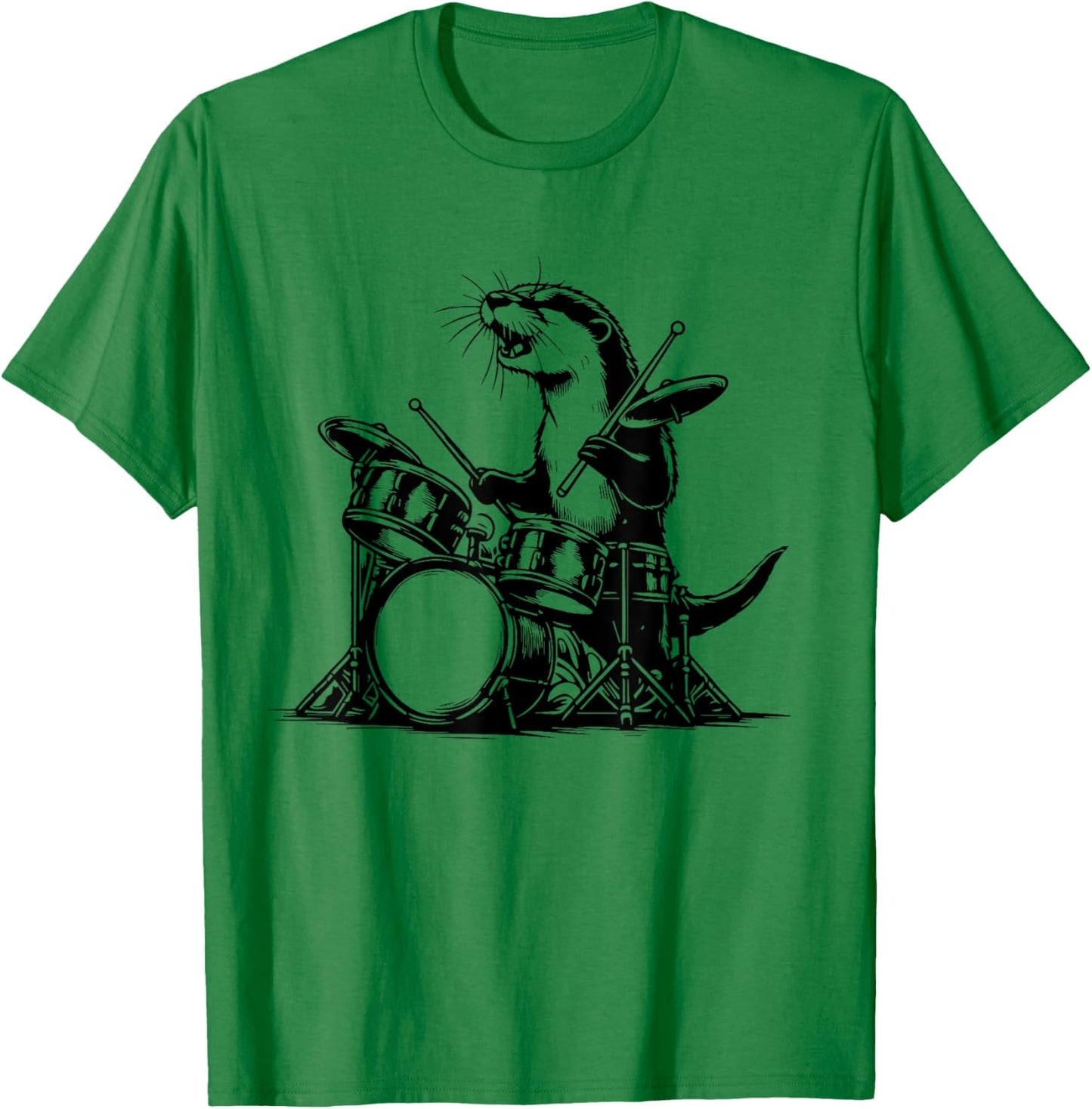 Otter Drummer Rock Retro Drummer Sea Otter Playing Drums T-Shirt - T-Shirt | Irish Green