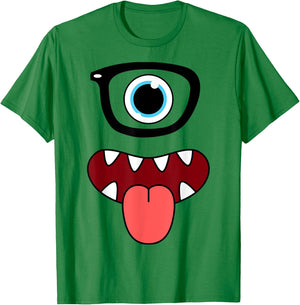Funny Monster Face Nerd Glasses Costume Birthday Halloween T-Shirt - T-Shirt | Irish Green