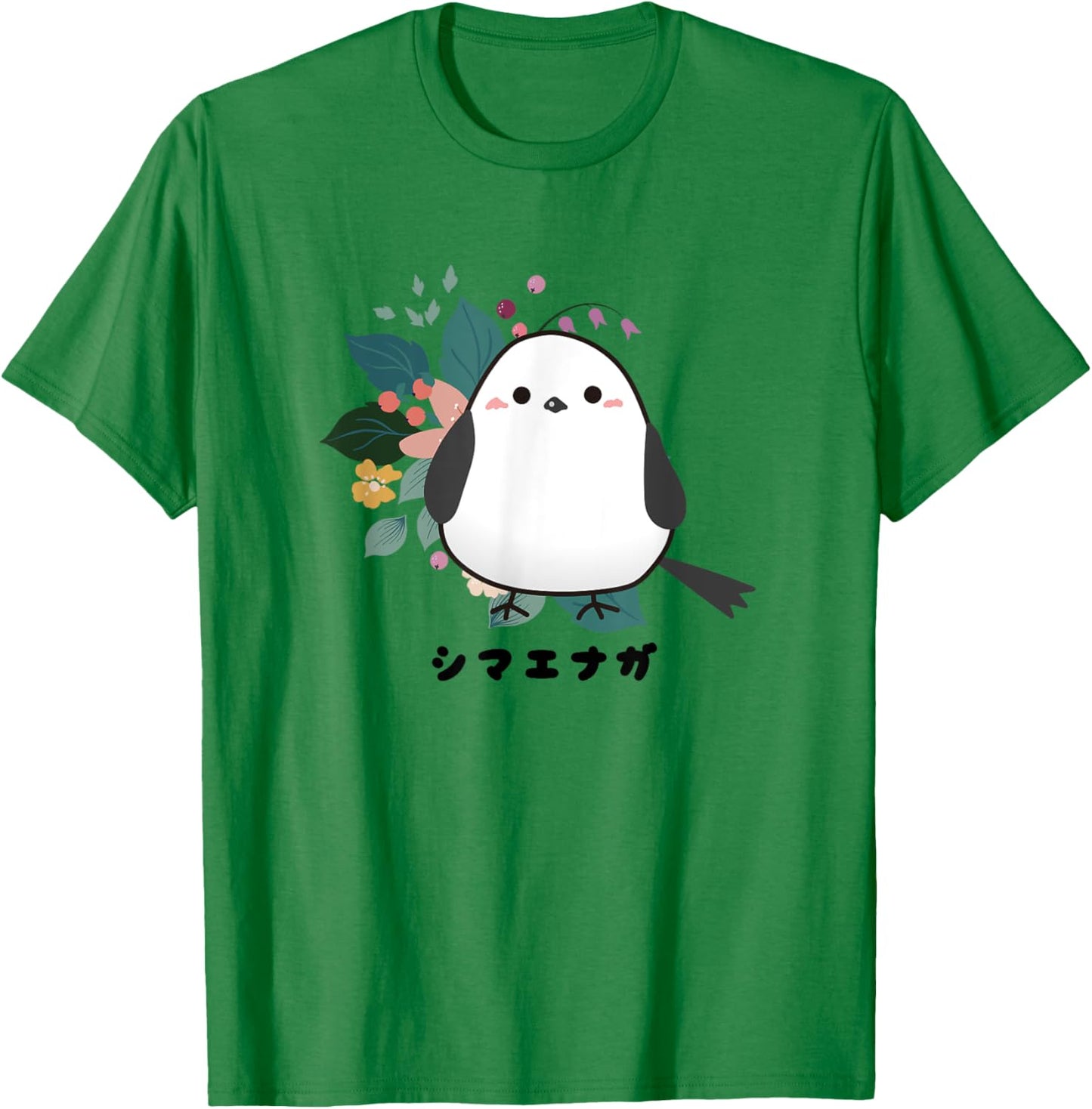 Shima Enaga Bird flower Wild Bird Japan Hokkaido Snow Fairy T-Shirt - T-Shirt | Irish Green