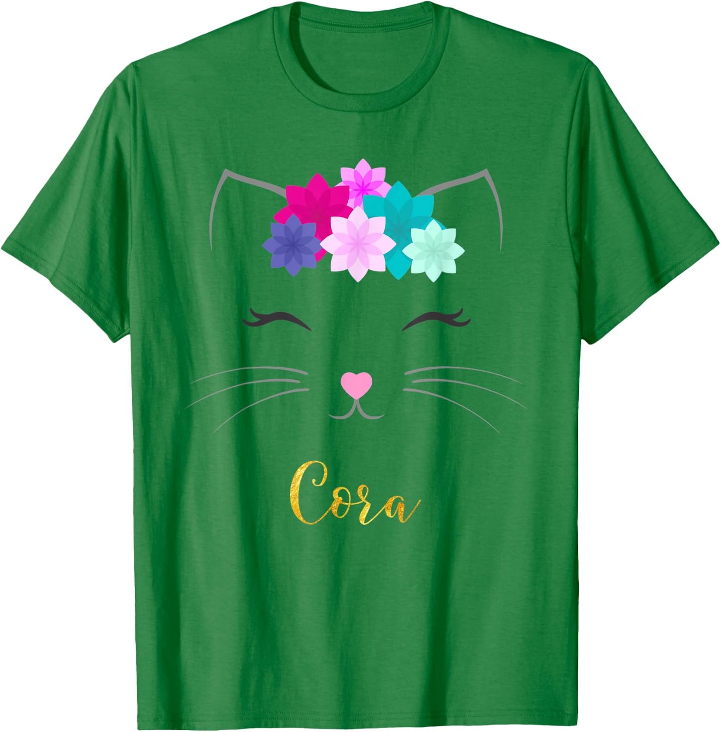 Cora Name Gift Personalized Kitty Cat Women Kids T-Shirt - T-Shirt | Irish Green