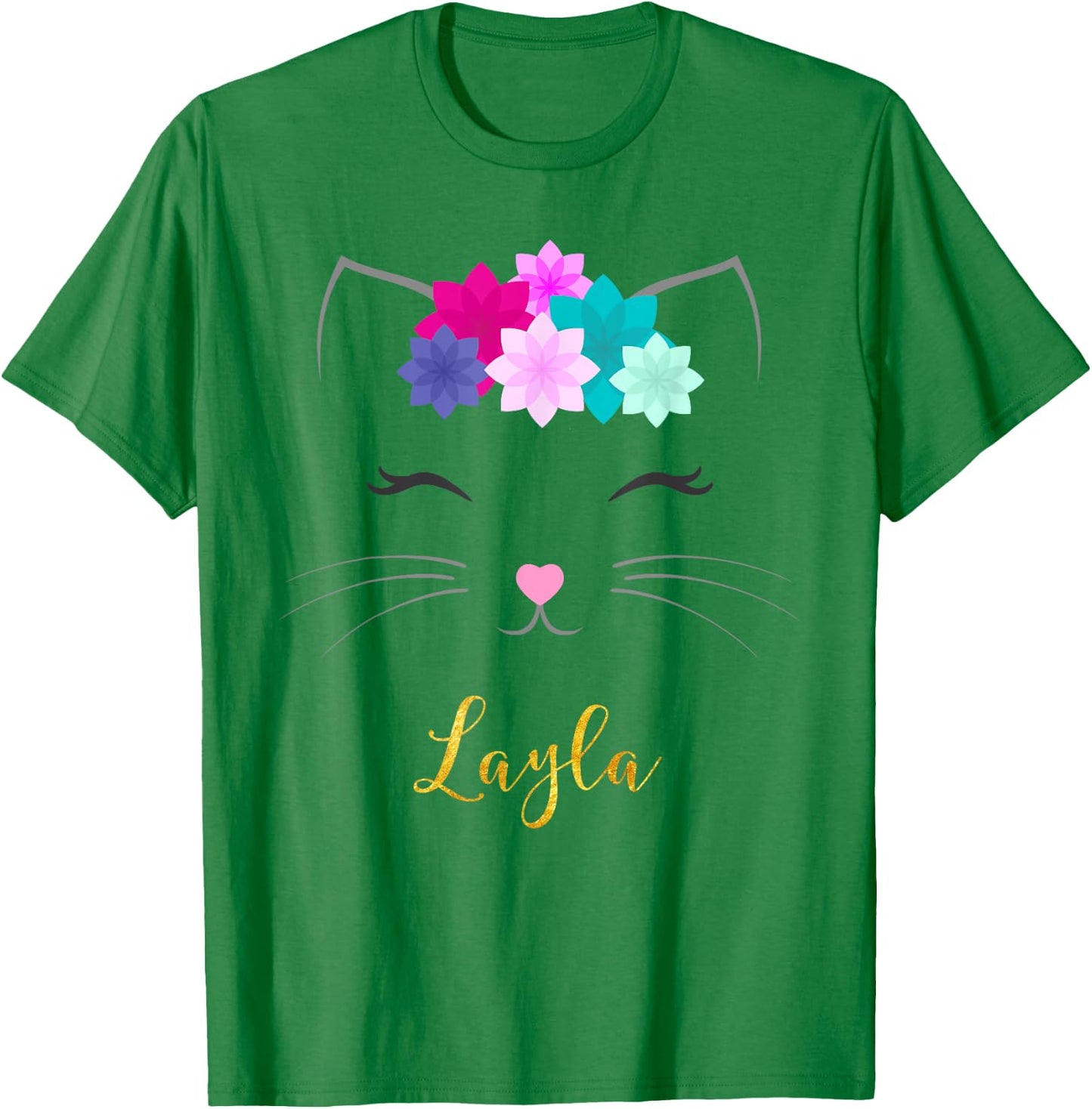 Layla Name Gift Personalized Kitty Cat T-Shirt - T-Shirt | Irish Green