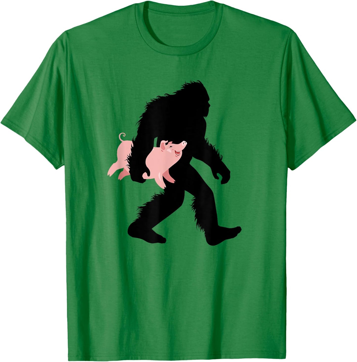 Bigfoot Carrying Pig Cute Swine Sasquatch With Hog T-Shirt - T-Shirt | Irish Green