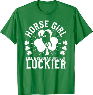 St Patrick's Day Horse Girl Equestrian Horse Lover T-Shirt - T-Shirt | Irish Green