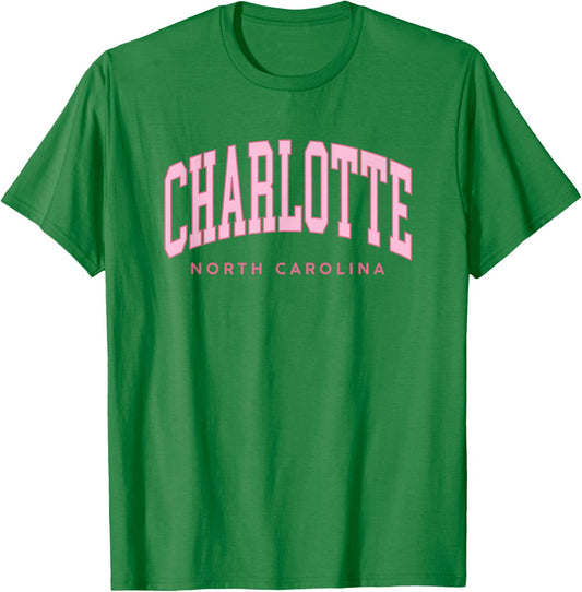 Vintage Charlotte NC Pink Text Retro Preppy Throwback Women T-Shirt - T-Shirt | Irish Green