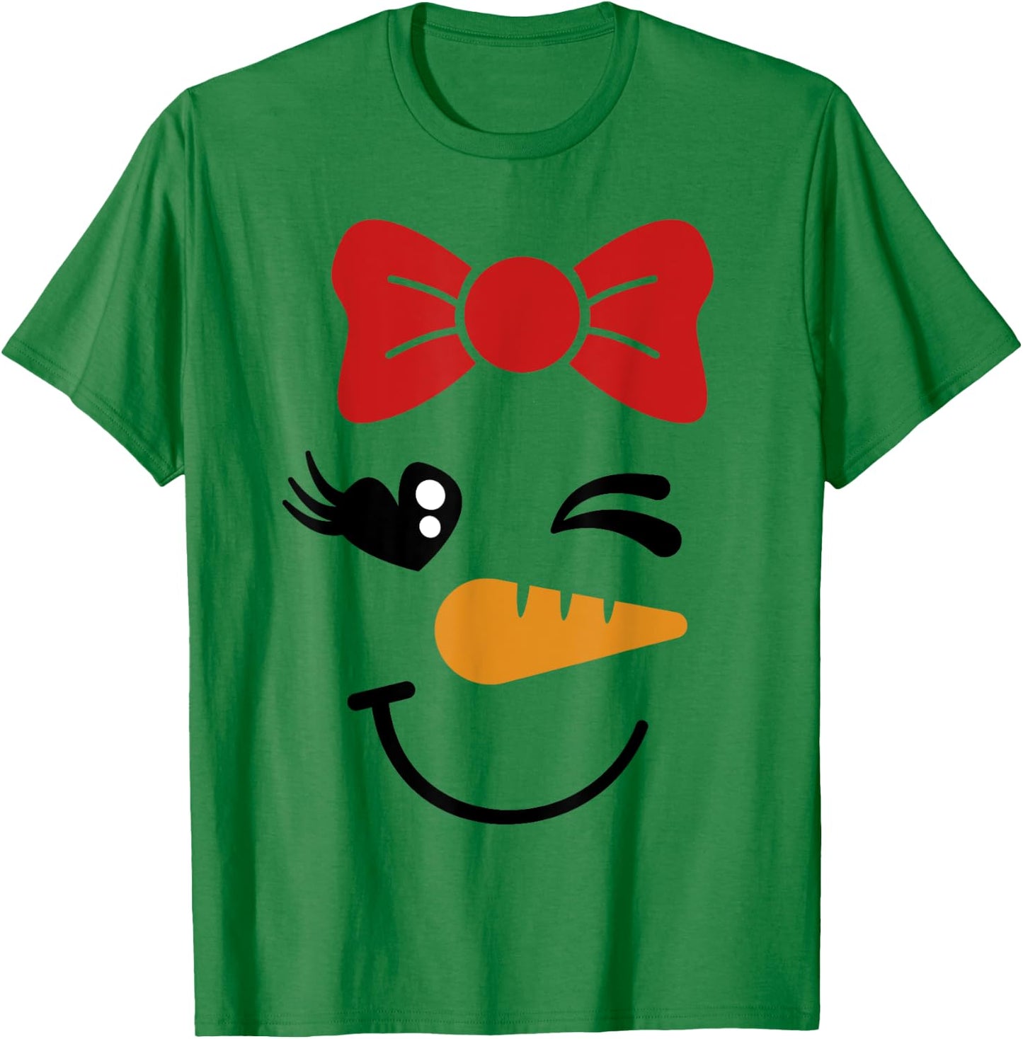 Pink Bow Snowman For Girls Cute Snowgirl Face Christmas T-Shirt - T-Shirt | Irish Green