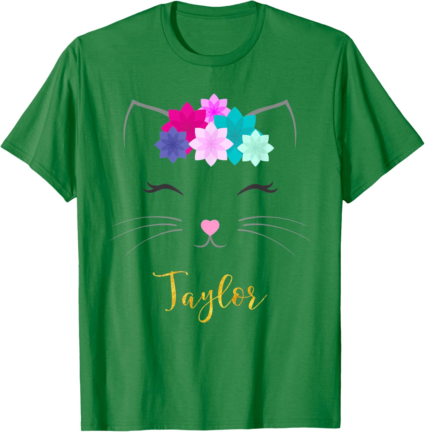 Taylor Name Gift Personalized Kitty Cat T-Shirt - T-Shirt | Irish Green