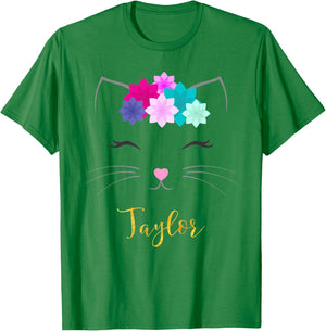 Taylor Name Gift Personalized Kitty Cat T-Shirt - T-Shirt | Irish Green
