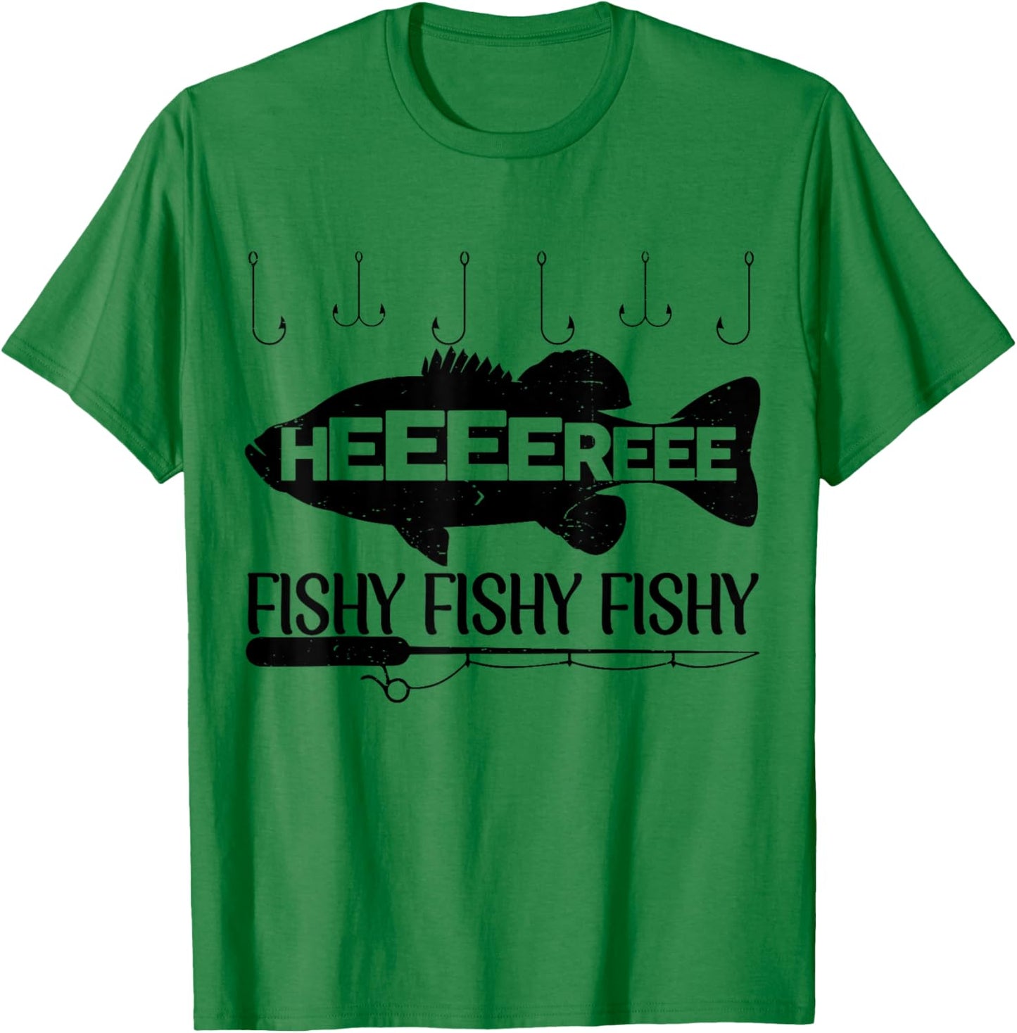 Here-Fishy Men Dad Women Toddler Boy Kids Funny Bass Fishing T-Shirt - T-Shirt | Irish Green