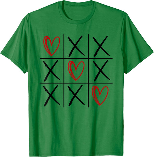 Tic Tac Toe Love Hearts Romantic Valentine T-Shirt - T-Shirt | Irish Green