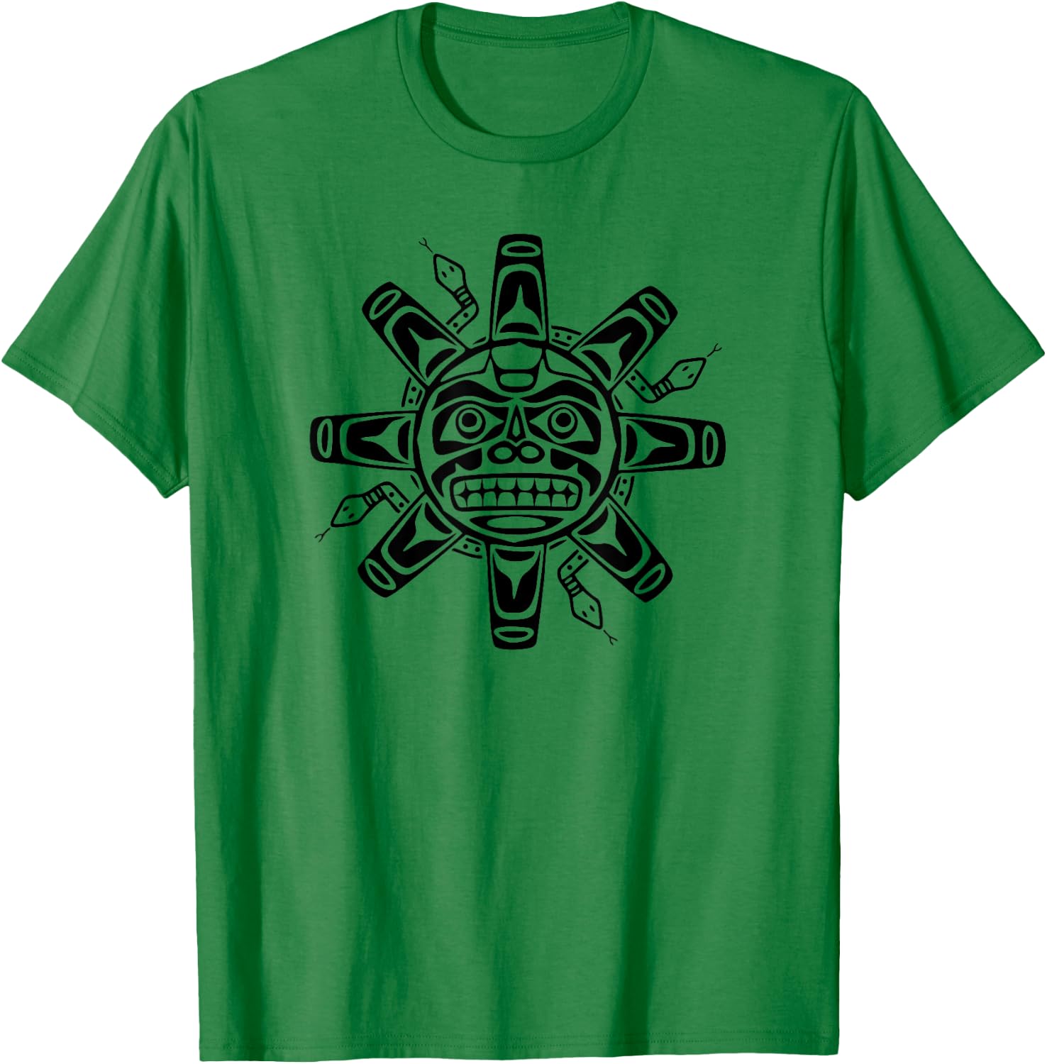 Sun Symbol Abstract Haida Art Pacific Northwest Coast Snakes T-Shirt - T-Shirt | Irish Green