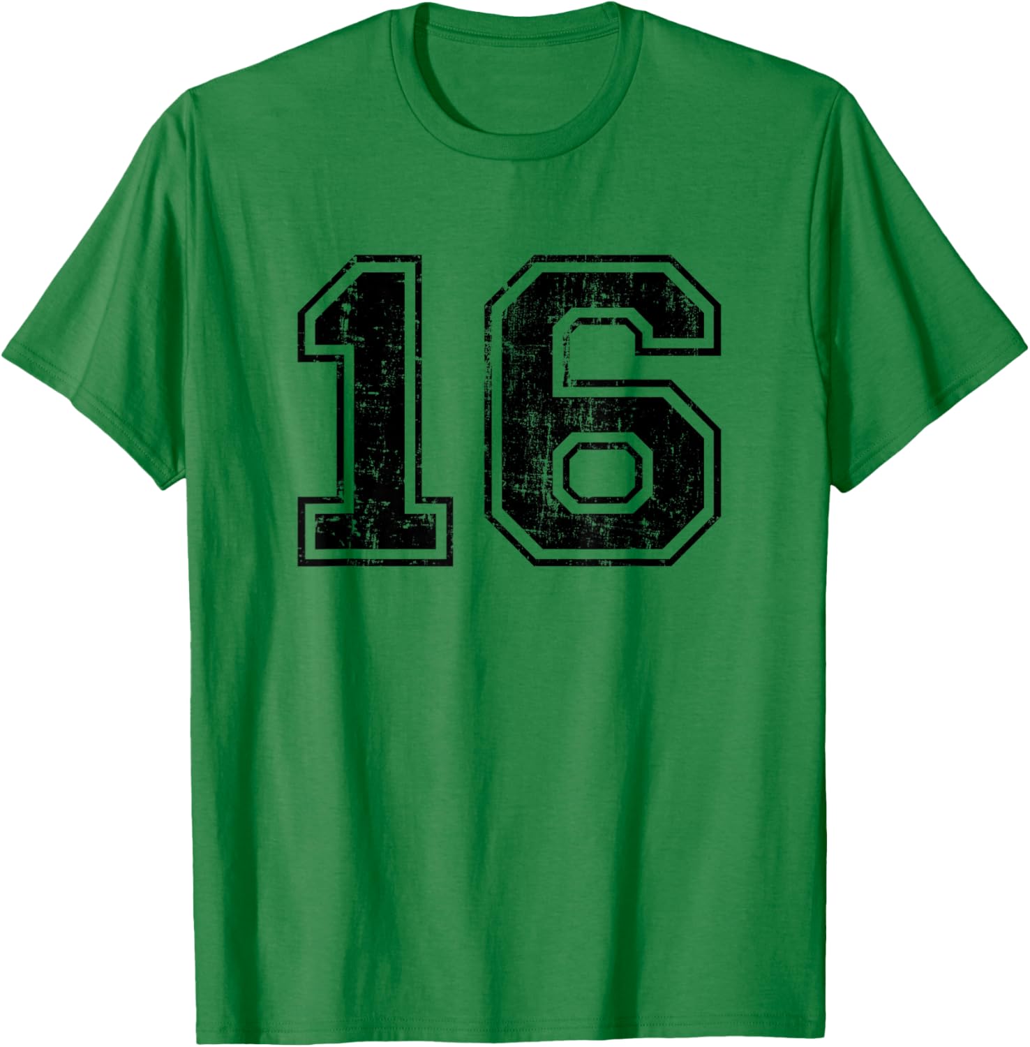 Number 16 Varsity Distressed Vintage Sport Team Player's Fan T-Shirt - T-Shirt | Irish Green