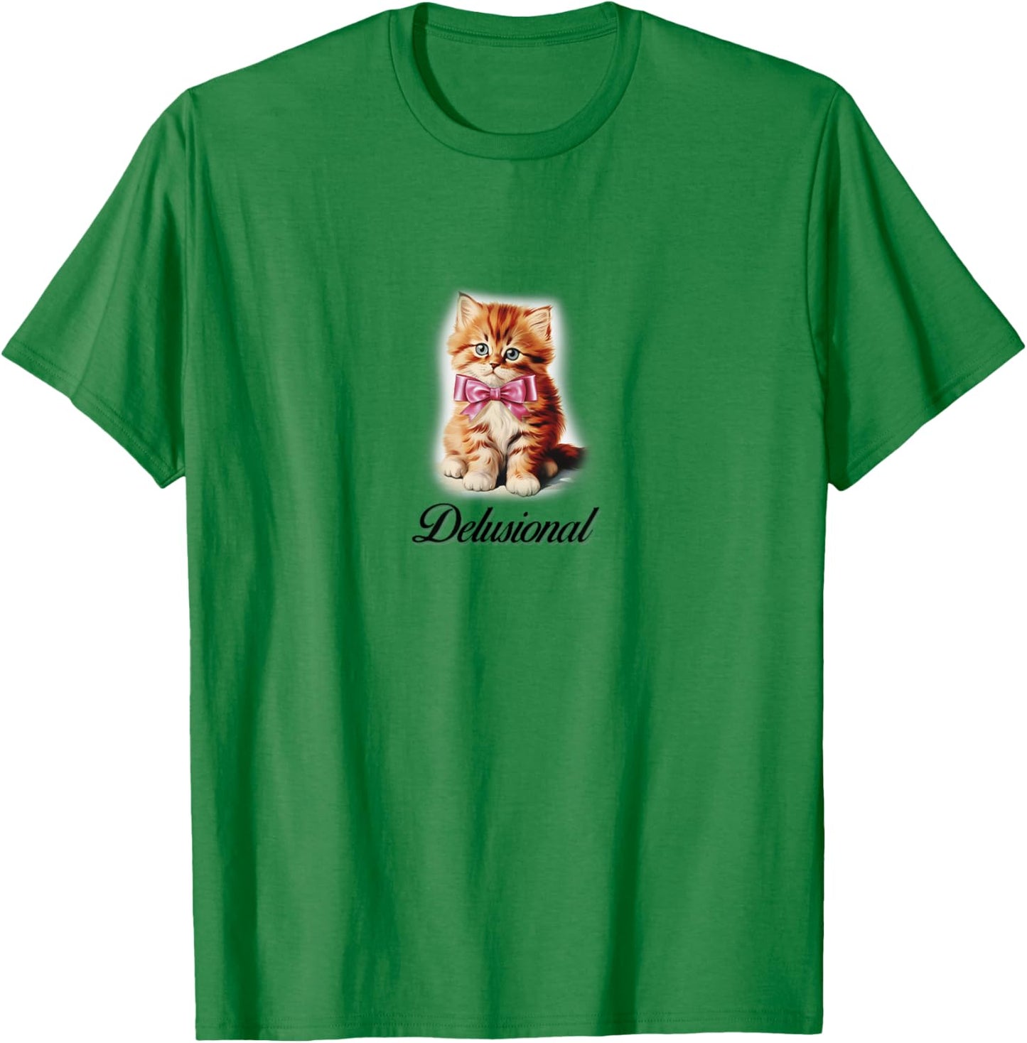 Delusional Coquette Kitten Pink Bow Ribbon Y2K Aesthetic T-Shirt - T-Shirt | Irish Green