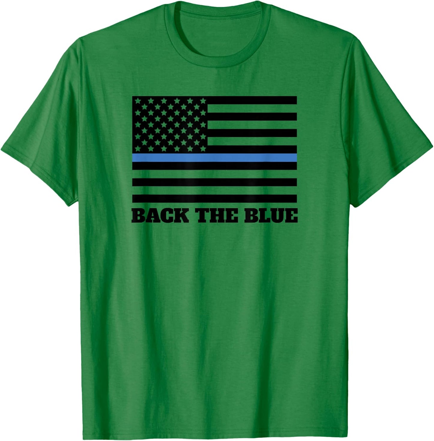 Back The Blue Police Support Thin Blue Line American Flag T-Shirt - T-Shirt | Irish Green