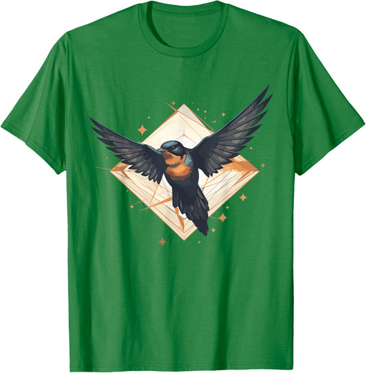 Barn Swallow Geometric Patten Art,Cute Barn Swallow Lover T-Shirt - T-Shirt | Irish Green