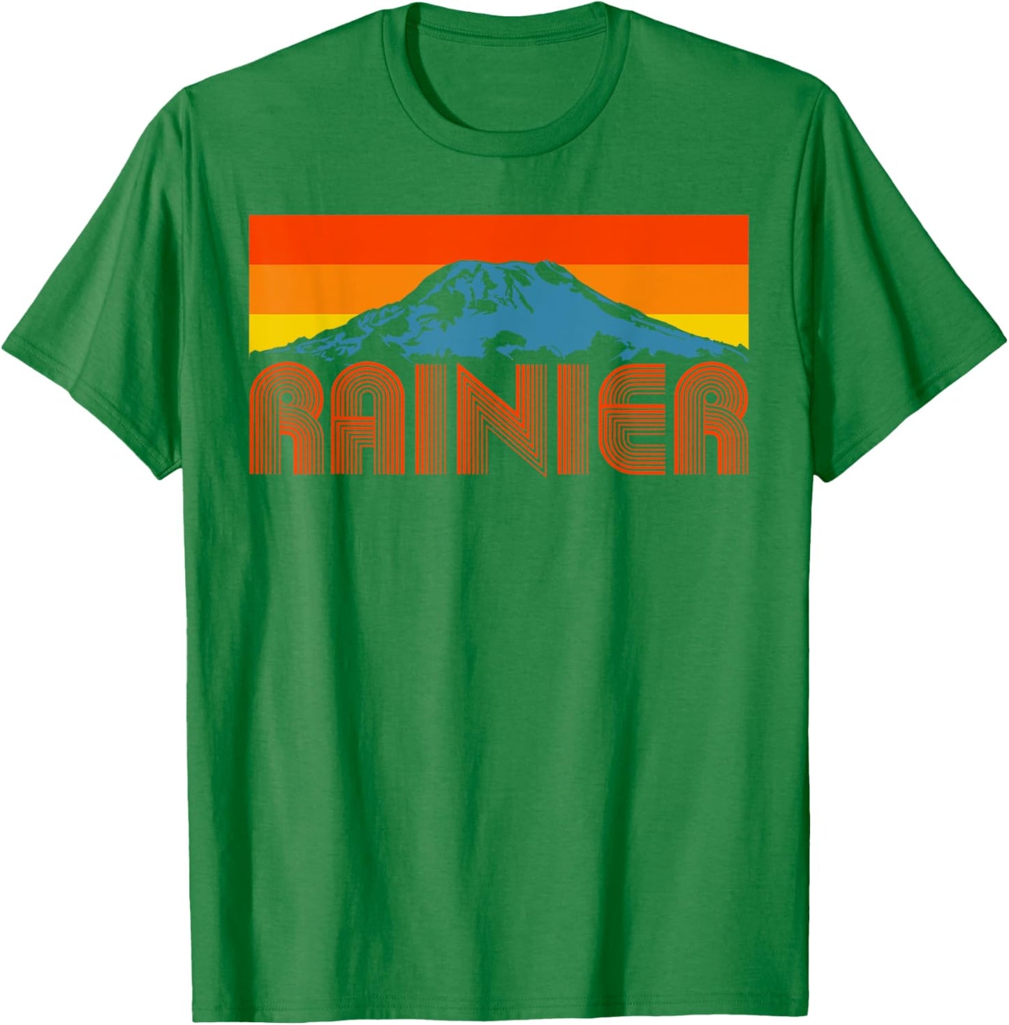 Mount Rainier Vintage Mountains & Sun Retro 80's T-Shirt - T-Shirt | Irish Green