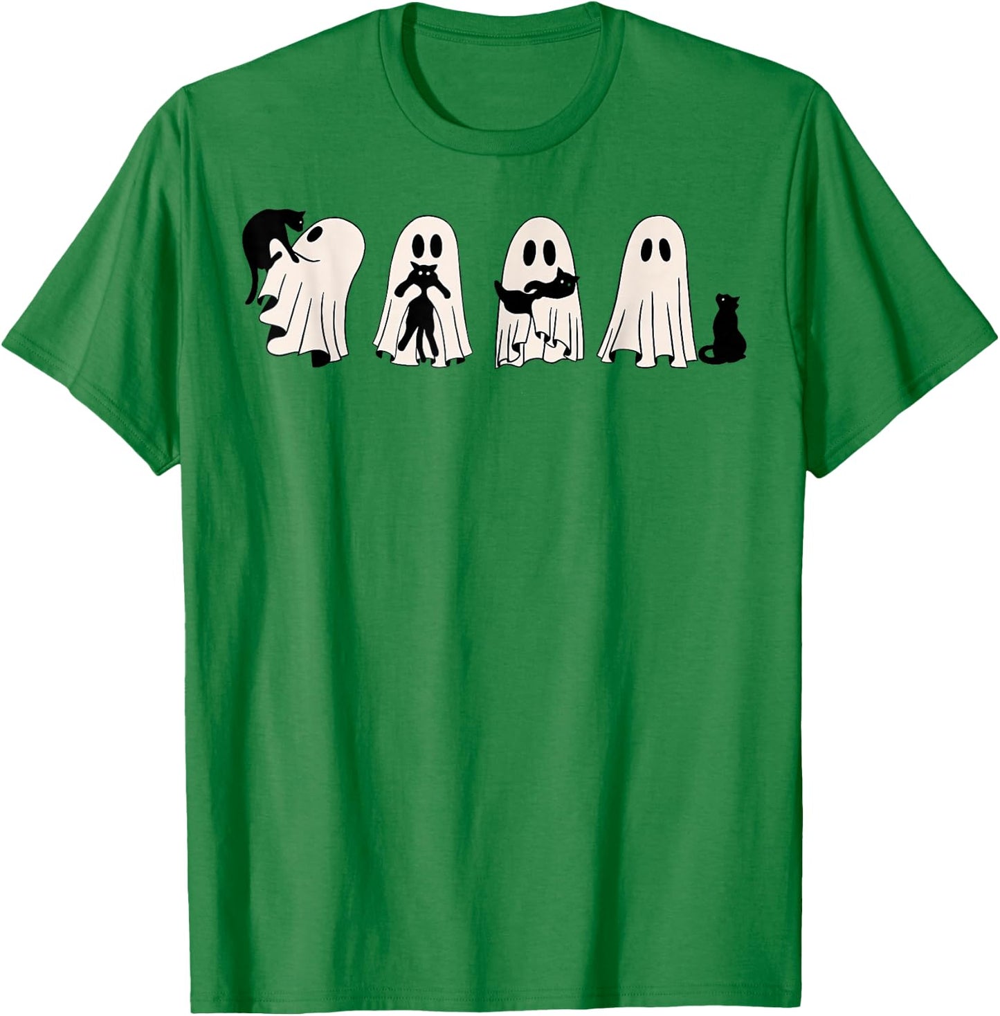 Ghost And Black Cat, Cute Ghost Holding Cat T-Shirt - T-Shirt | Irish Green