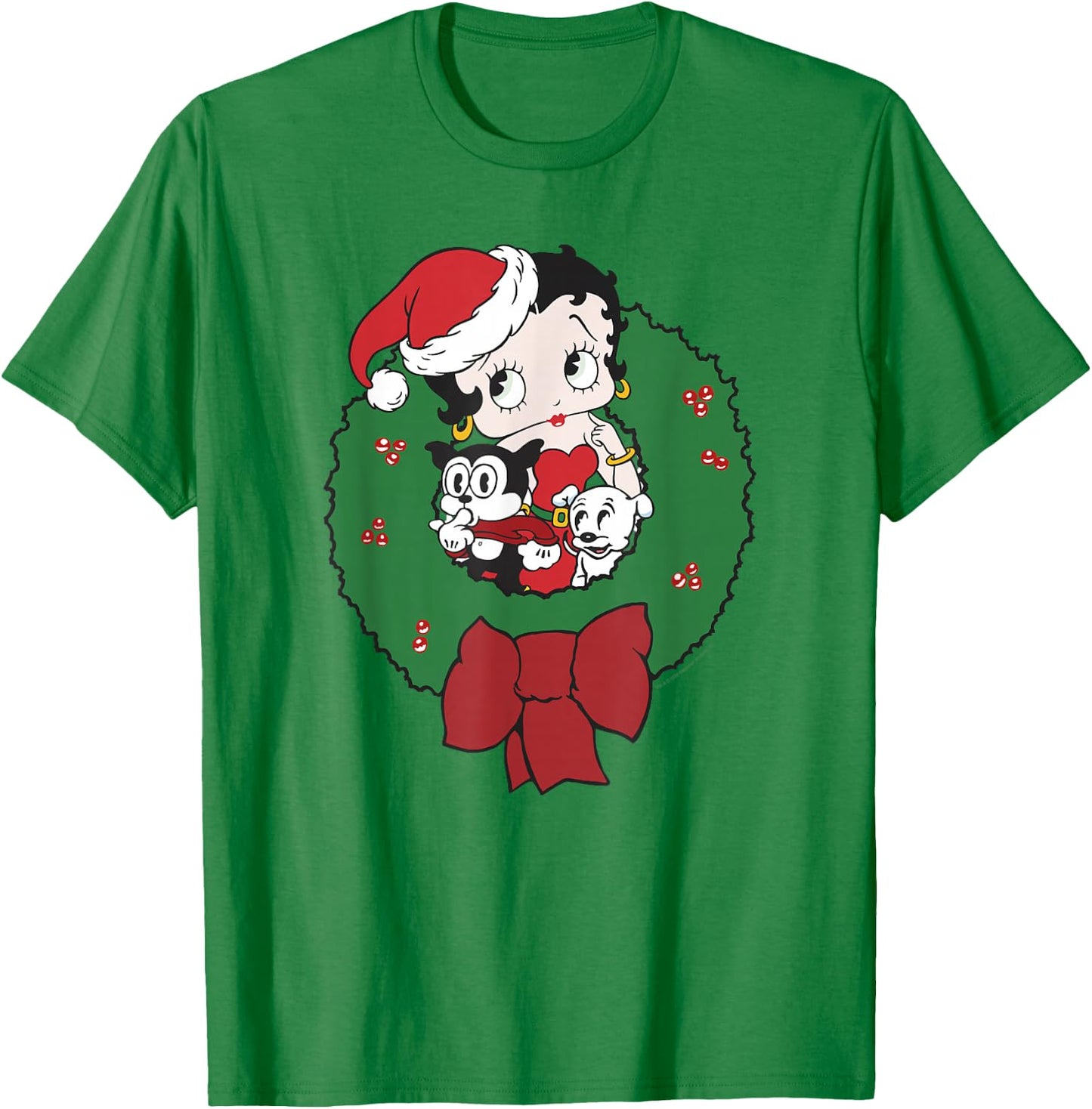 Betty Boop Christmas Betty & Friends Holiday Wreath T-Shirt - T-Shirt | Irish Green