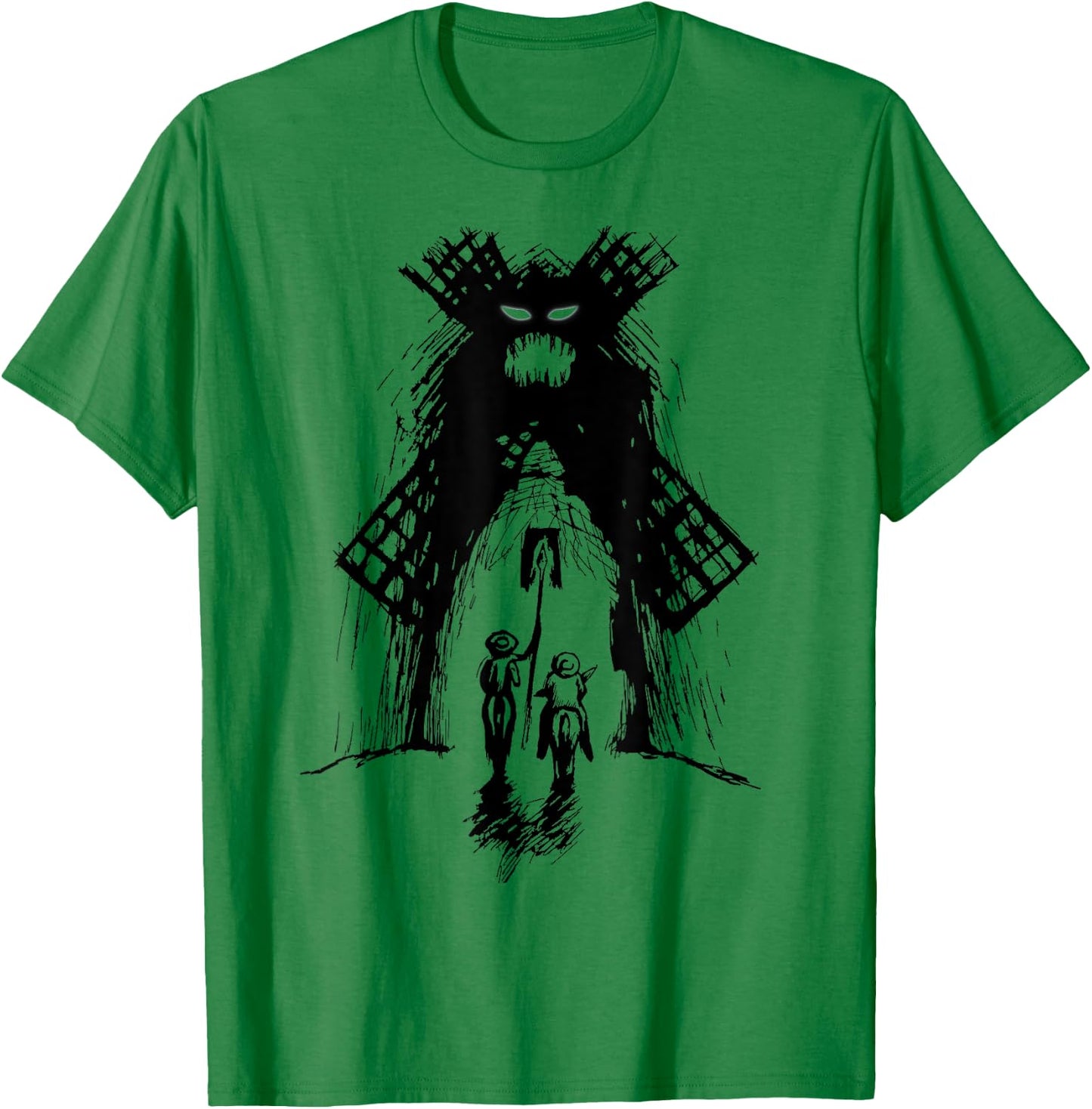 Don Quixote and Sancho vs Monster Windmill T-Shirt - T-Shirt | Irish Green