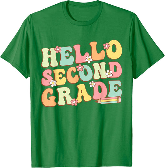 Hello Second Grade Team 2nd Grade Teacher Girl Back School T-Shirt - T-Shirt | Irish Green