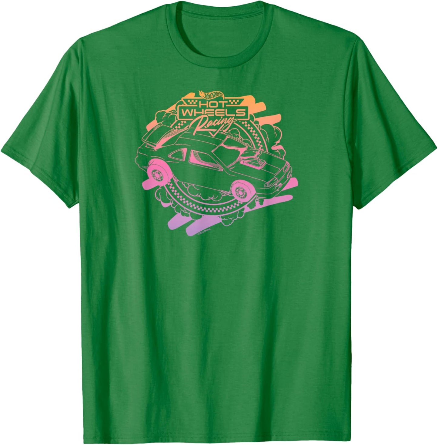 Hot Wheels - Racing Car Gradient Checked Circle T-Shirt - T-Shirt | Irish Green