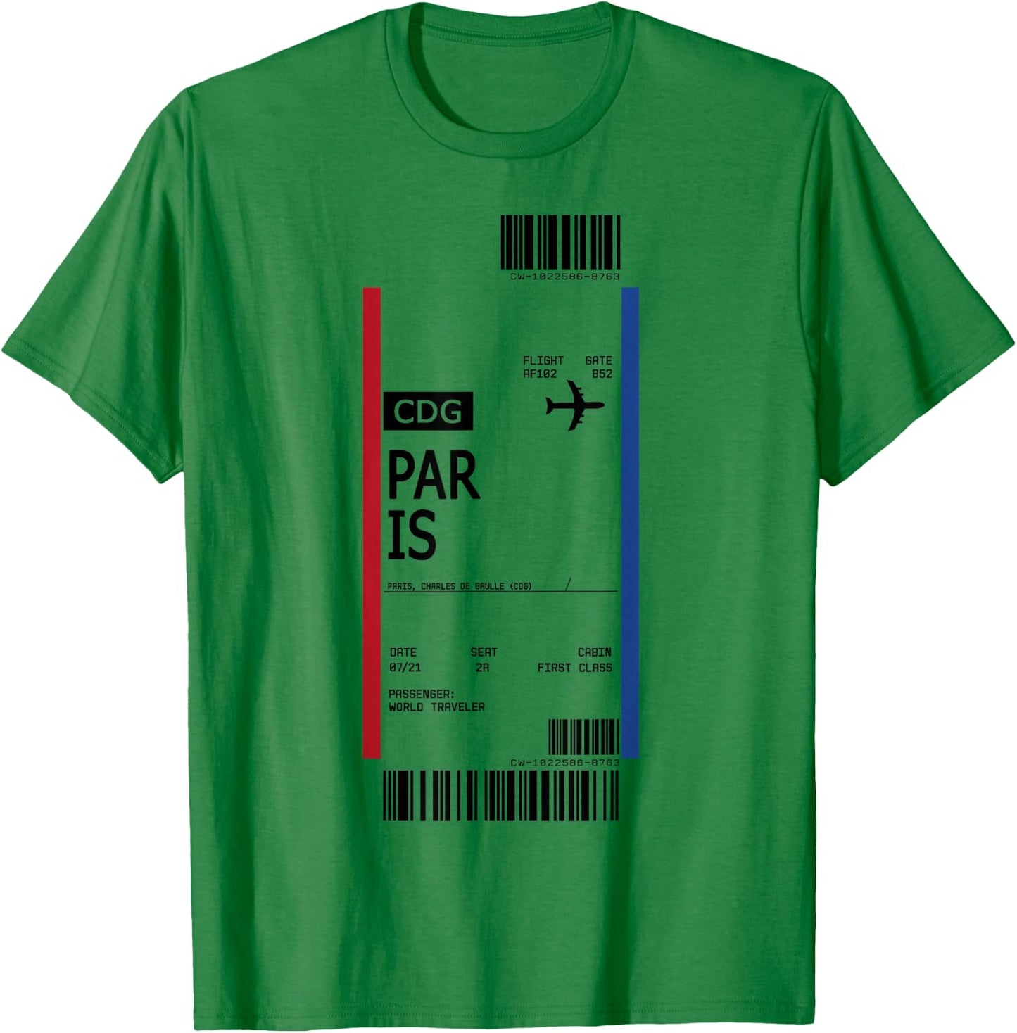 Boarding Pass First Class Air Plane Ticket Paris France T-Shirt - T-Shirt | Irish Green
