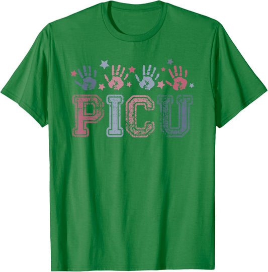 PICU nurse Vintage Patriotic Peds ICU Nurse 4th of July T-Shirt - T-Shirt | Irish Green