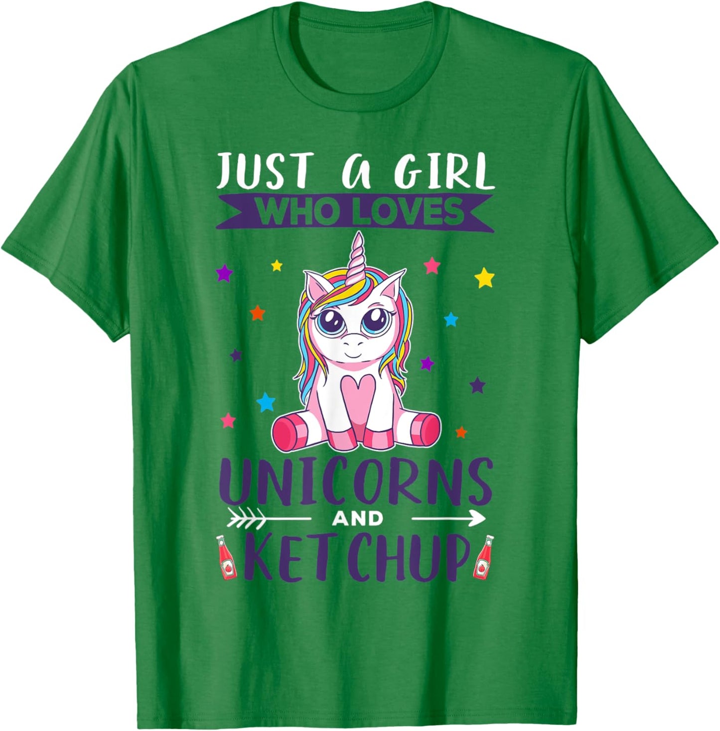 Just A Girl Who Loves Unicorns And Ketchup Unicorn T-Shirt - T-Shirt | Irish Green