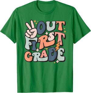 Last Day Of 1st Grade Smile Face Peace Out First Grade T-Shirt - T-Shirt | Irish Green