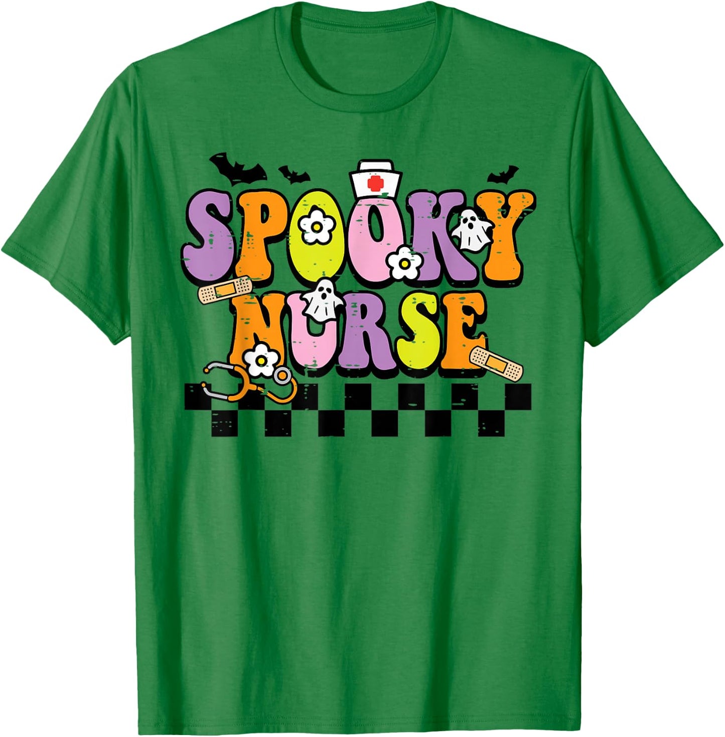 Groovy Spooky Nurse Retro Halloween Nurse Fall Scrub Women T-Shirt - T-Shirt | Irish Green