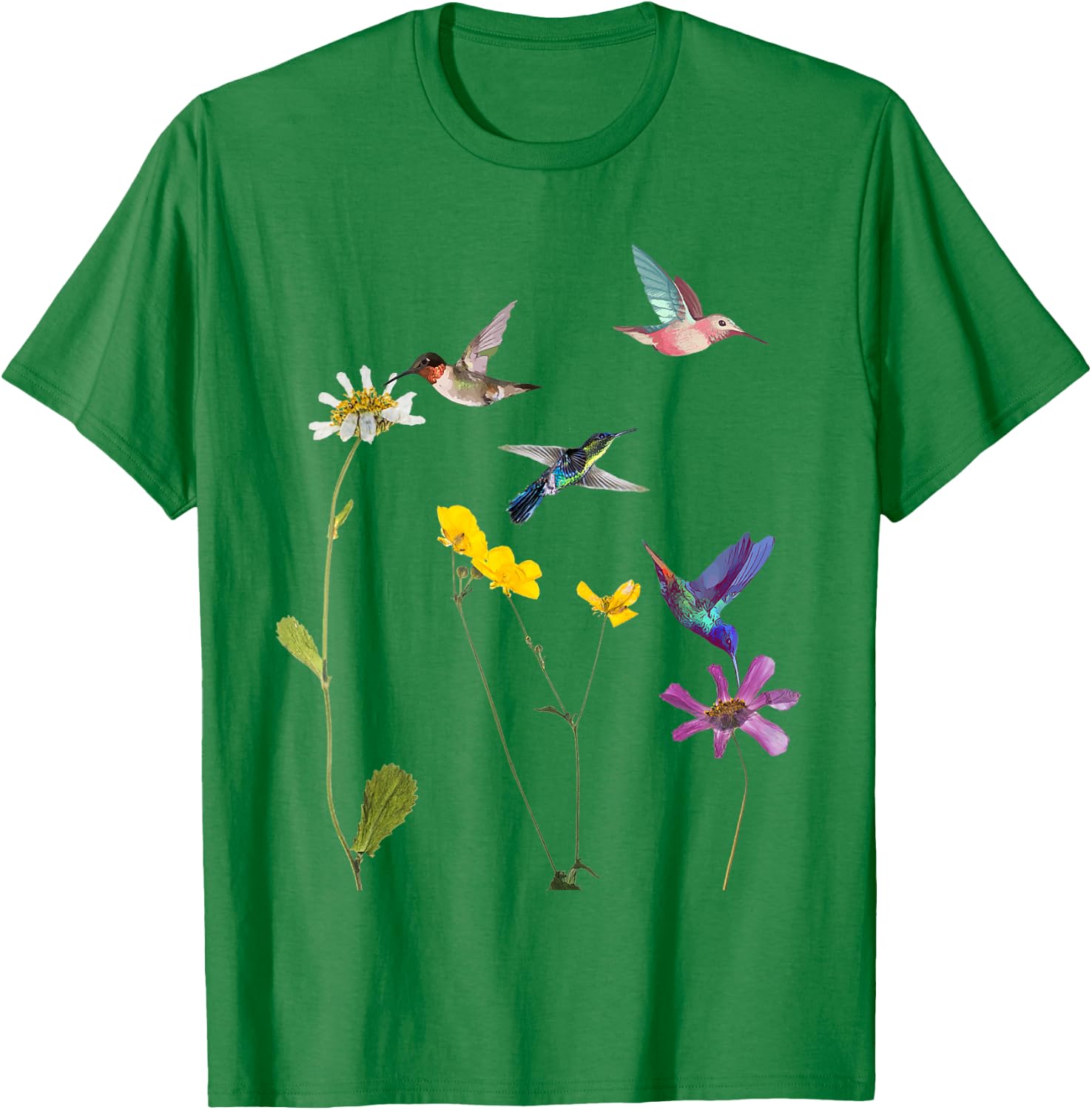 Hummingbird and Flowers T-Shirt - T-Shirt | Irish Green