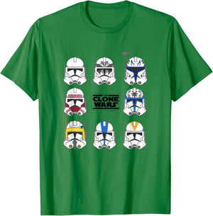 Star Wars: The Clone Wars Multiple Trooper Helmets T-Shirt - T-Shirt | Irish Green