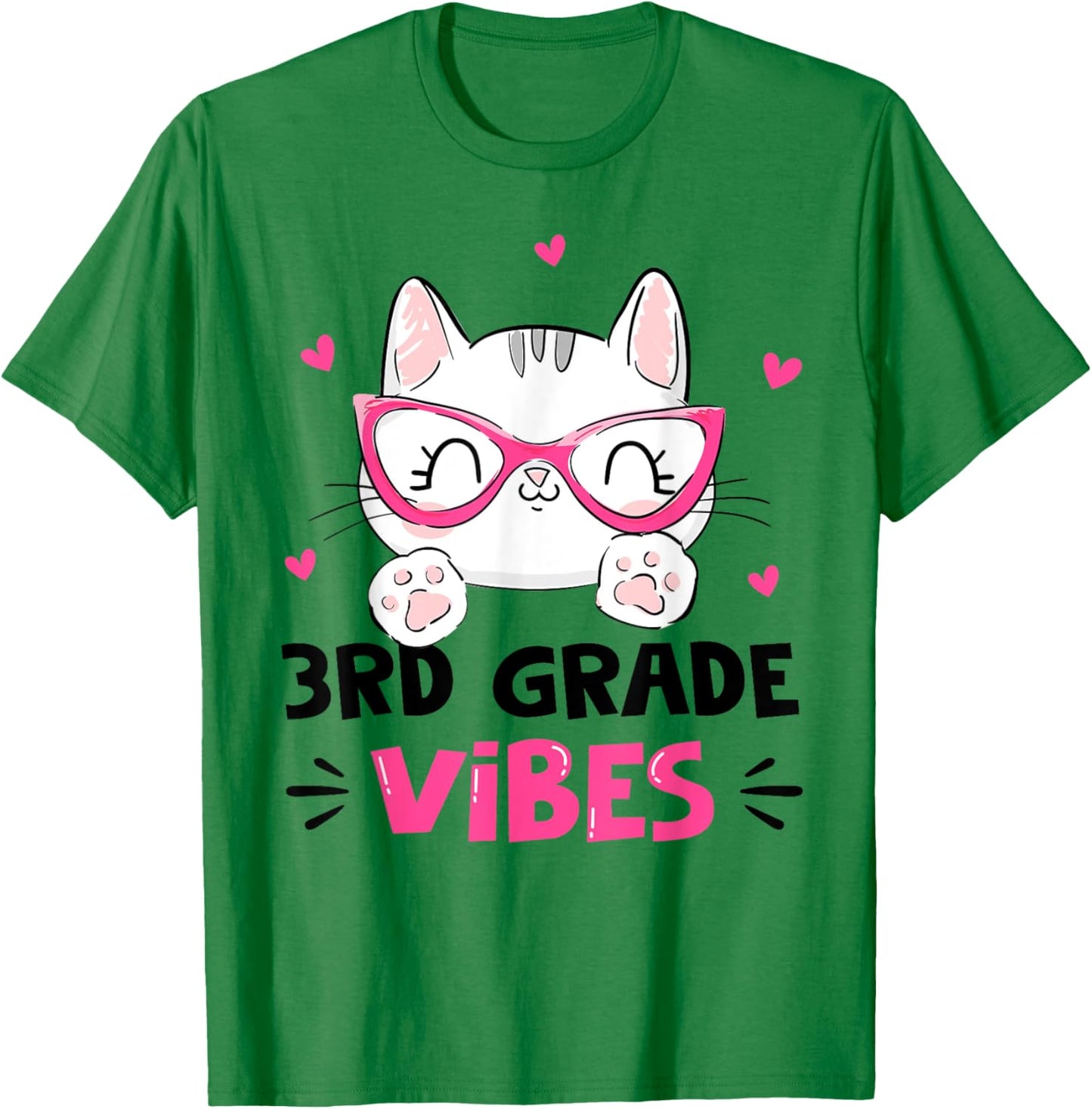 Third 3rd Grade Vibes Back to School Cute Cat Cute For Girls T-Shirt - T-Shirt | Irish Green