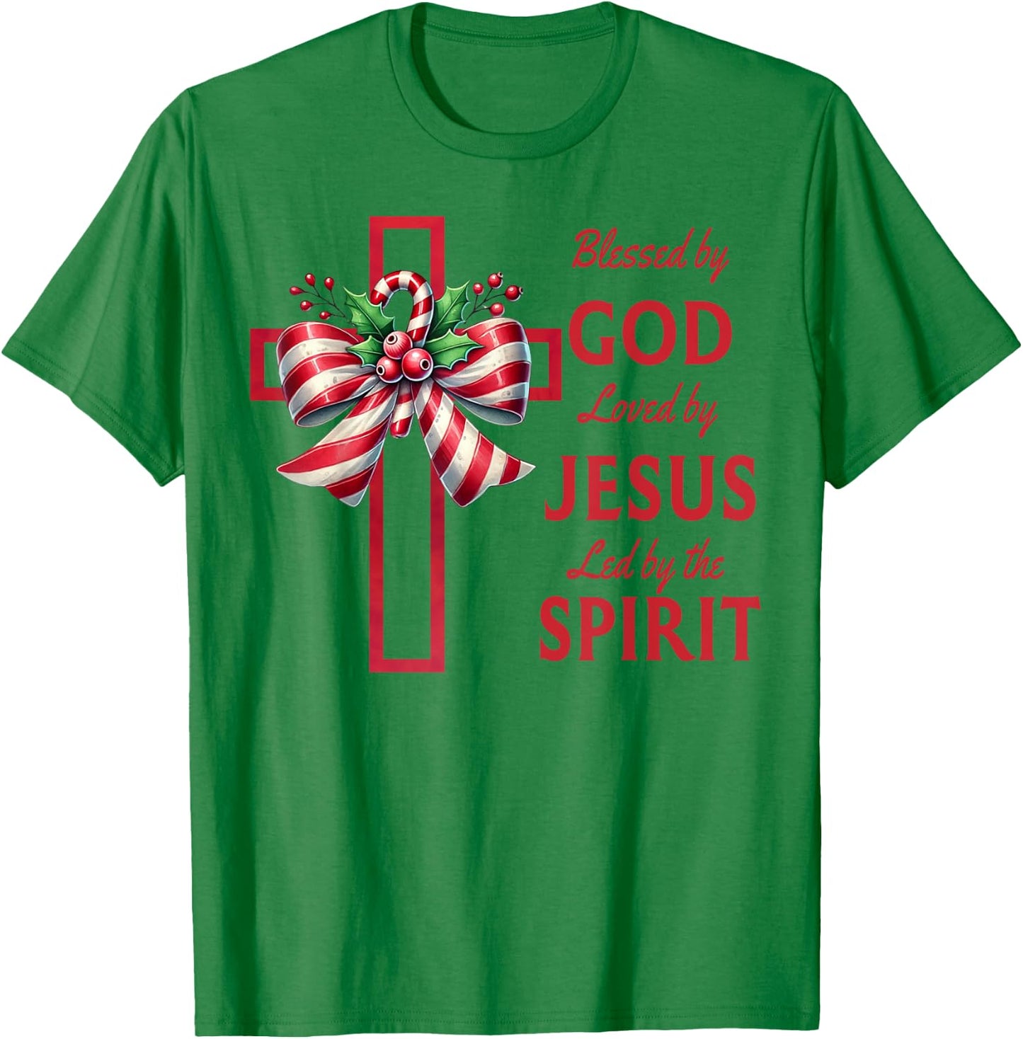 Blessed By God Loved By Jesus Beautiful Candy Cane Cross T-Shirt - T-Shirt | Irish Green
