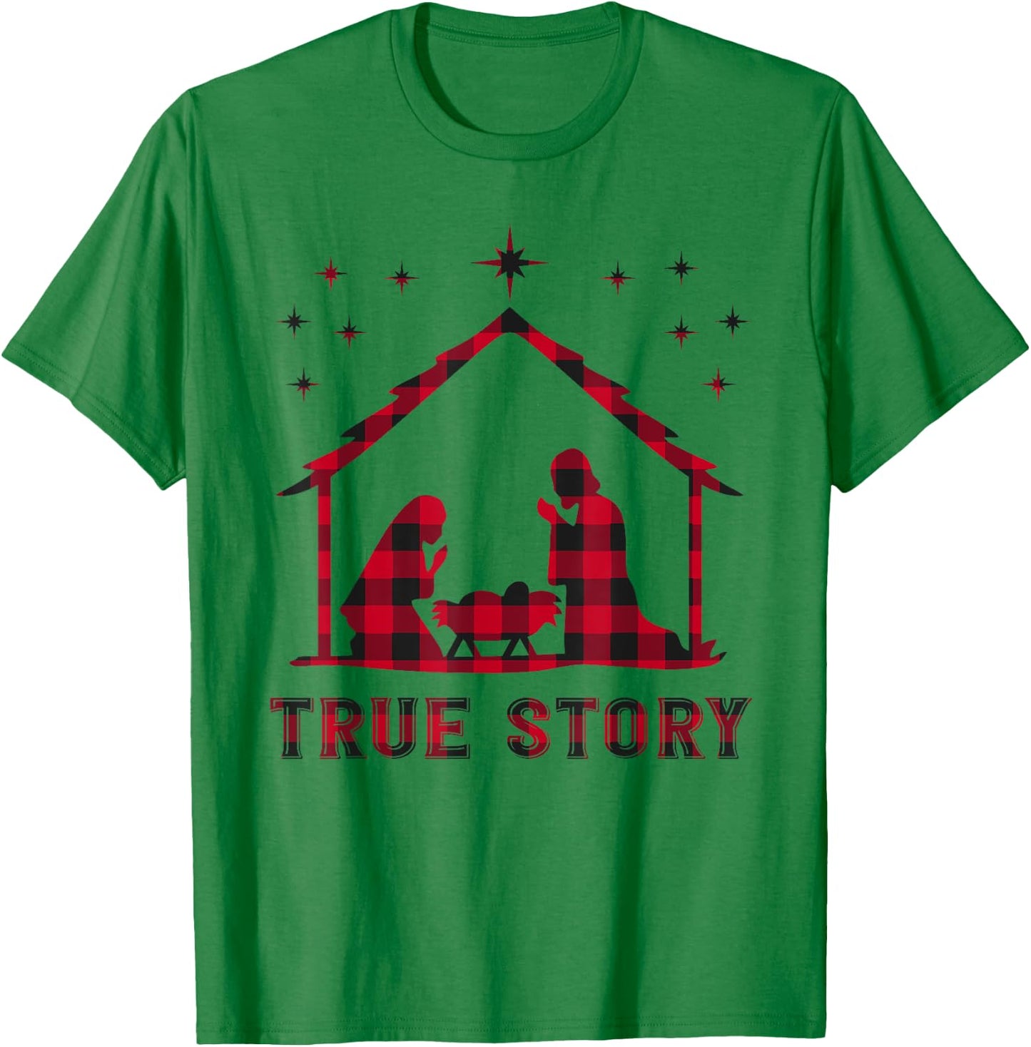 Red Plaid True Story of Jesus Birth Nativity Christmas Gift T-Shirt - T-Shirt | Irish Green