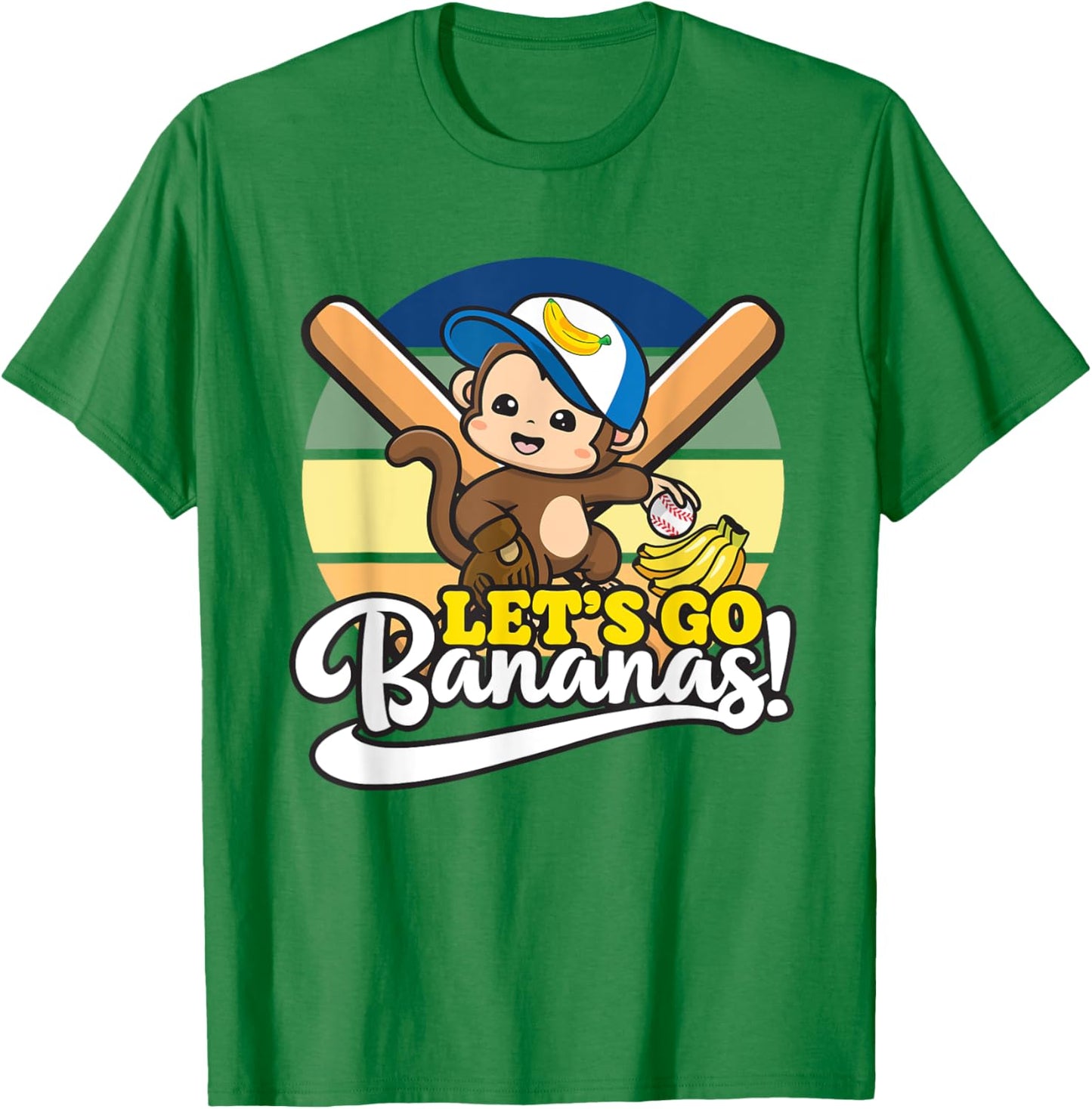 Cute Kawaii Monkey, Funny Let’s Go Bananas Baseball T-Shirt - T-Shirt | Irish Green
