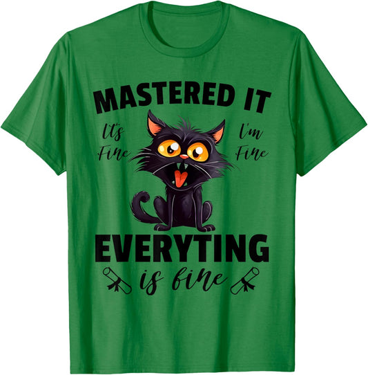 Cat Im Fine Mastered It Funny Master Degree Graduation 2024 Men Women Kids T-Shirt - T-Shirt | Irish Green