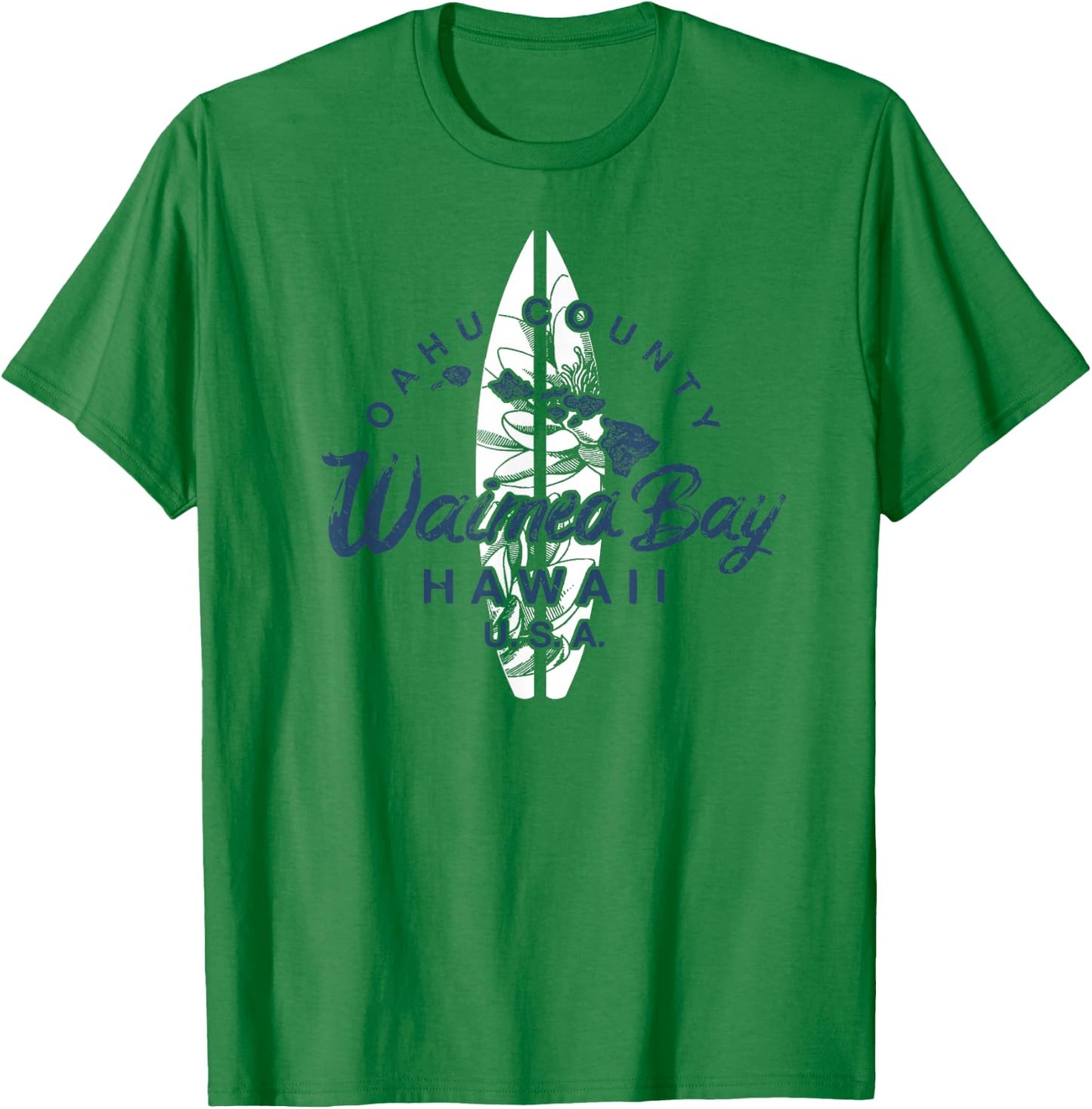 Waimea Bay Hawaii North Shore Oahu Hawaiian Surfing Vintage T-Shirt - T-Shirt | Irish Green