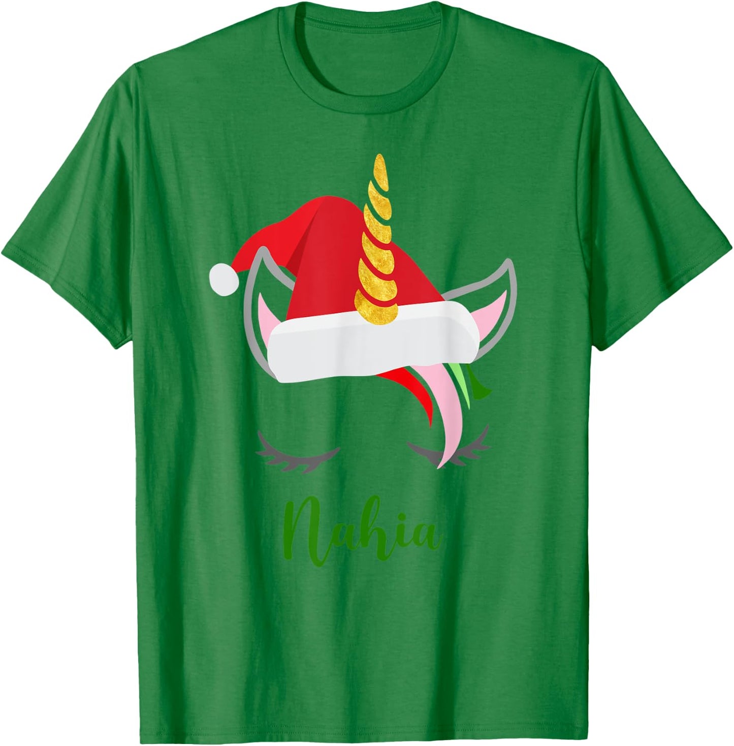 Nahia Name Gift - Nahia Santa Unicorn T-Shirt - T-Shirt | Irish Green