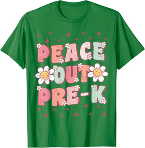 Peace Out Pre-K Cute Groovy Last Day of Preschool Graduation T-Shirt - T-Shirt | Irish Green