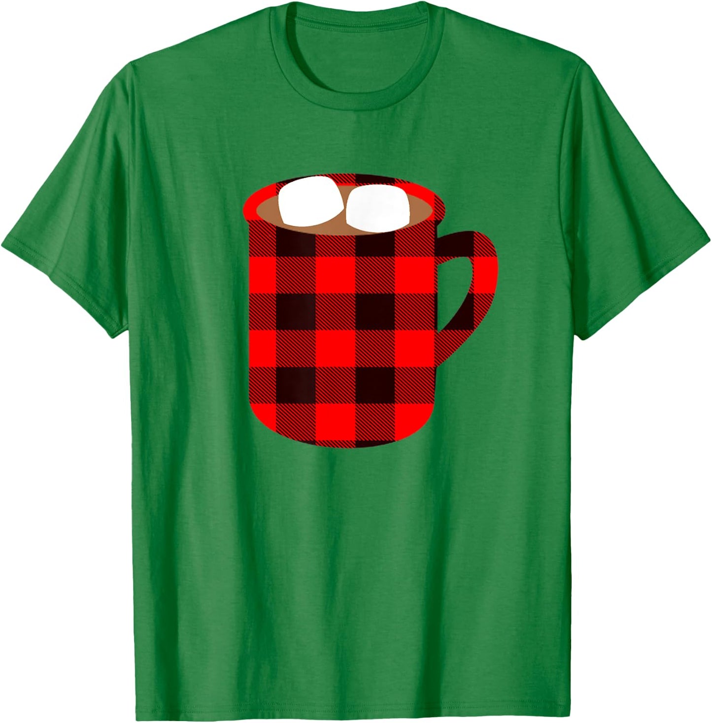 Buffalo Plaid Hot Cocoa Cup with Marshmallow Christmas Funny T-Shirt - T-Shirt | Irish Green
