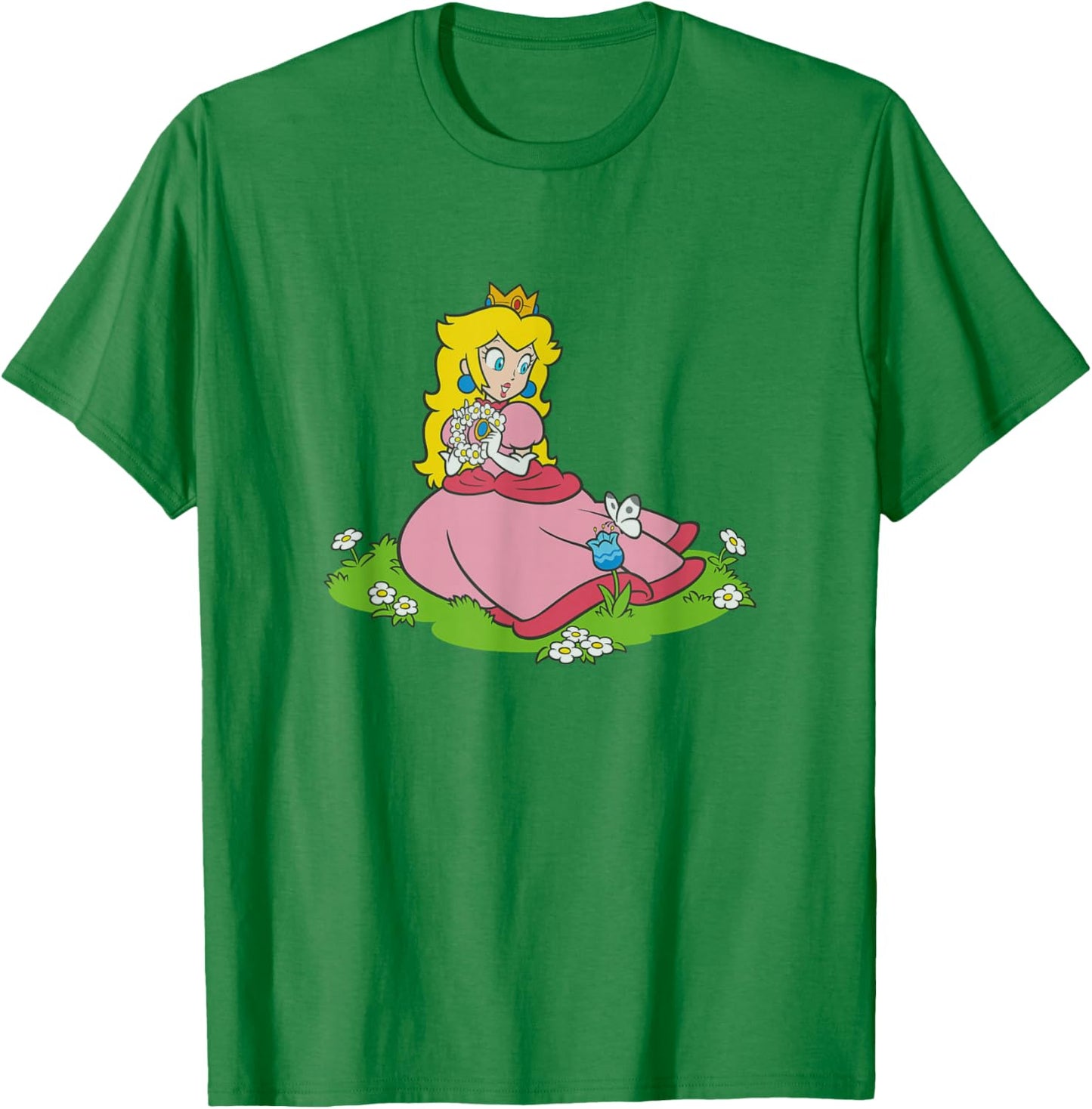 Super Mario Bros Princess Peach Beautiful Flowers Portrait T-Shirt - T-Shirt | Irish Green