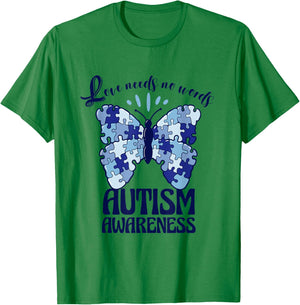 Love Needs No Words Autism Awareness Butterfly T-Shirt - T-Shirt | Irish Green