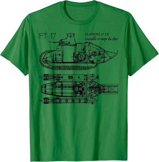 FT-17 French Light Tank WW1 Blueprint Gift T-Shirt - T-Shirt | Irish Green
