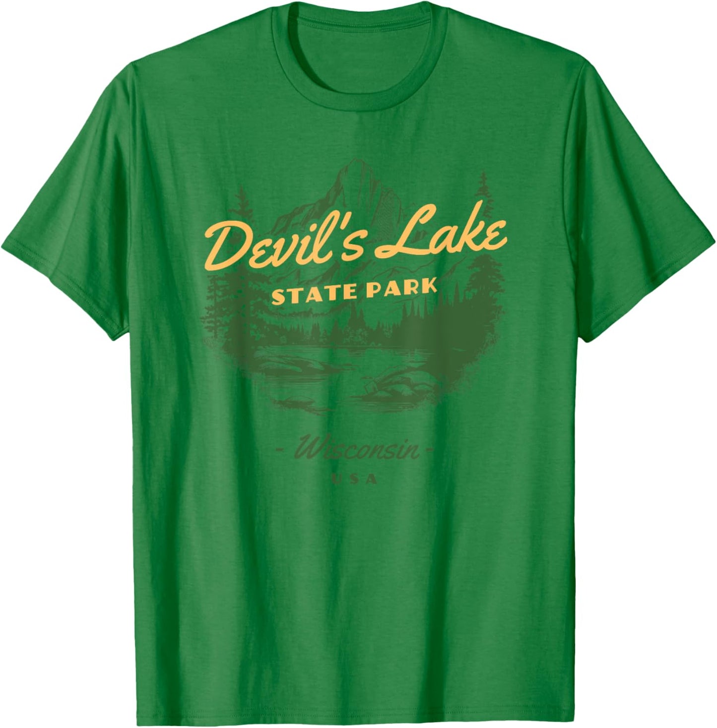 Devil's Lake State Park Wisconsin Retro Vintage T-Shirt - T-Shirt | Irish Green