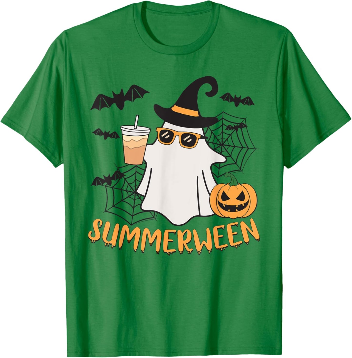 Summerween Vibes Ghost Pumpkin Spooky Beach Summer Halloween Men Women Kids T-Shirt - T-Shirt | Irish Green